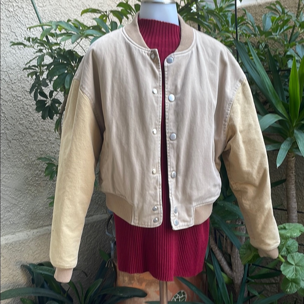 Vintage Urban Outfitters Tan Bomber Jacket with Relaxed Fit